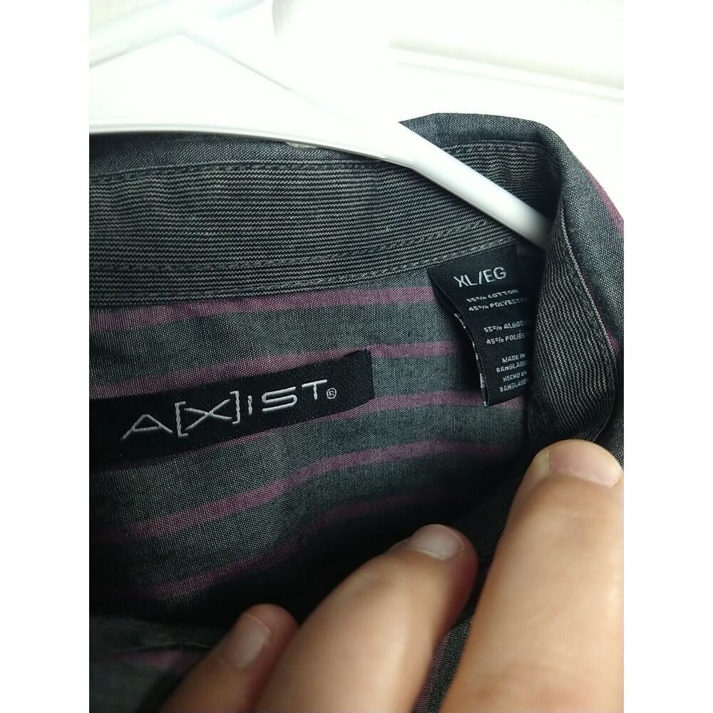 Axist Men's XL Shirt Purple Grey Striped Collared Roll Tab Sleeve - Picture 3 of 9